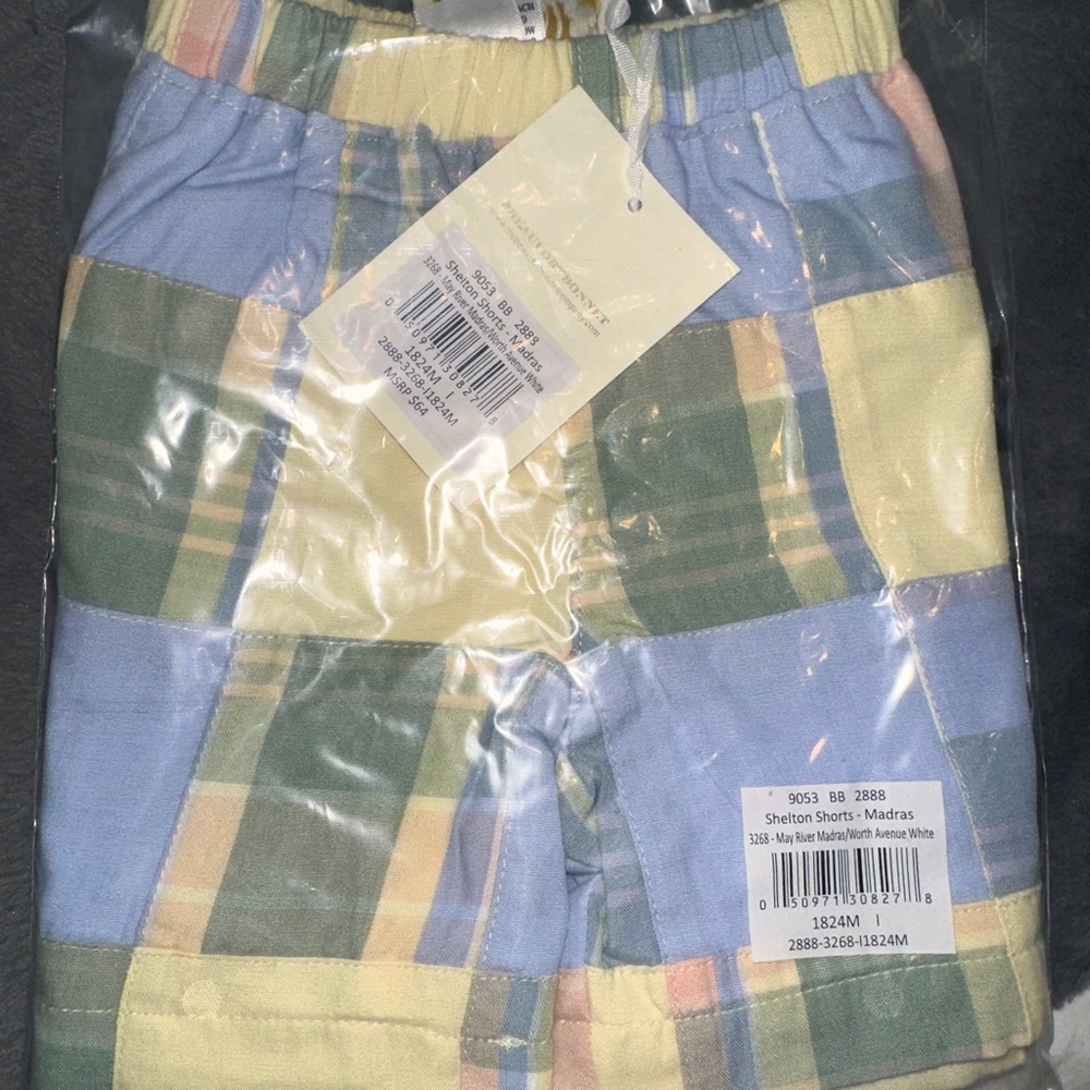 The Beaufort Bonnet Company Plaid Kids Shorts - Blue, Yellow, Green